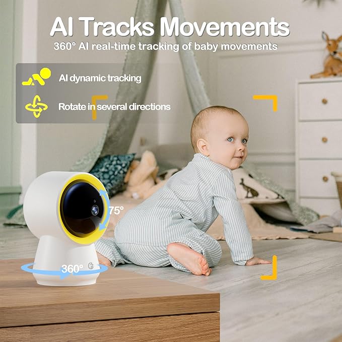 Ellie Baby Monitor No WiFi, Baby Monitor with Camera and Audio, 5" IPS 1080P with Wall Mount, 6000mAh Battery, 1000ft Range, Smart Monitoring 24hrs Playback, AI Cry Detection & Sleep Tracking