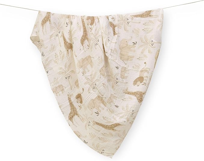 Crane Baby 100% Cotton Muslin Swaddle Blankets, Kendi Safari Animal, Set of 2, 47" x 47", Swaddles for Newborns, Baby Muslin Swaddle Blanket, For Boys & Girls