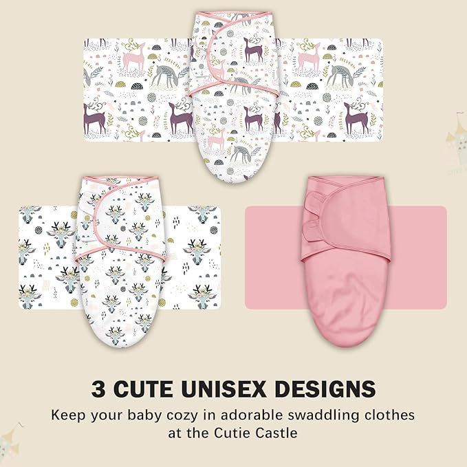 Cute Castle 3-Pack Baby Swaddle Sleep Sacks - Newborn Swaddle Sack - Ergonomic Baby Swaddles Blanket Warp for Boys and Girls - Baby Essentials (0-6 Months - Pink)