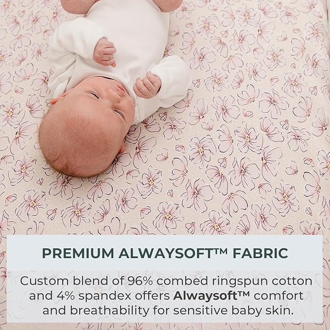 Pobibaby – 2 Pack Premium Changing Pad Covers for Girls, Ultra-Soft Breathable Cotton Diaper Changing Table Covers – Floral Nursery Changing Pad Sheets for Baby Girl (Blossom)