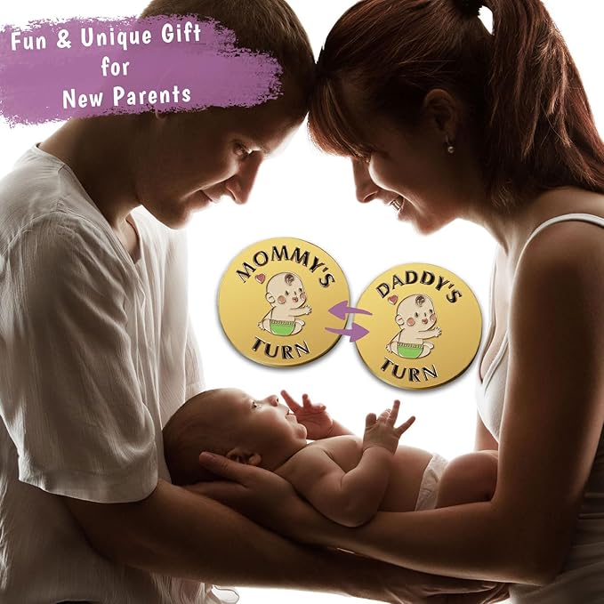 Fathers Day New Baby Gifts for Parents,Double-Sided Decision Coin Gift for New Mom & Dad,Funny Baby Shower Gifts for Couple,Gifts for Pregnant Women as Halloween Thanksgiving Christmas Gift,D-Gold