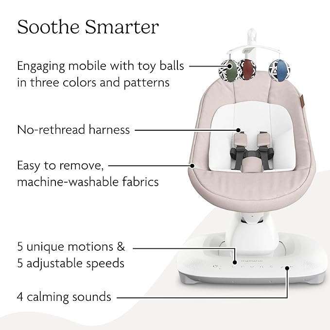 UPPAbaby Mamaroo Smart Swing – Customizable Soothing Modes with MotionSync Technology – Infant Recline + Bluetooth Enabled – Included Newborn Insert – Charlie (Sand Mélange)