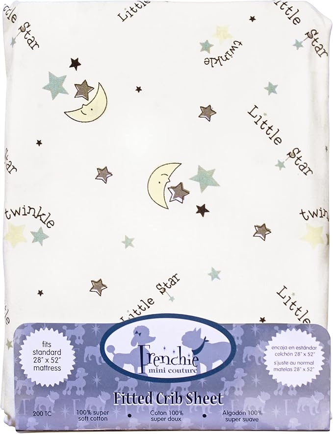 Fitted Crib Sheet 100% Woven Cotton Fits Toddler Mattress, 28 x 52 x8in, Twinkle Little Star