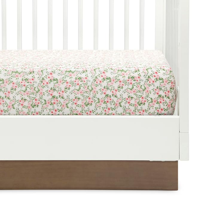 Delta Children Fitted Crib Sheets for Girls and Boys - Crib Sheet for Standard Crib and Toddler Mattresses - 28x52 Inch (Pack of 3), Pink Floral