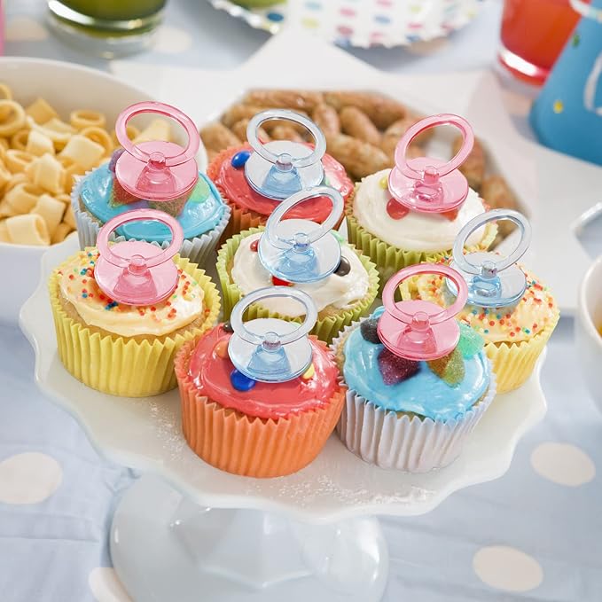 Jetec 48 Pieces 2.5 Inch Acrylic Baby Pacifiers Gender Reveal Party Decorations for DIY Baby Shower Birthday Party Favors(Blue, Pink)
