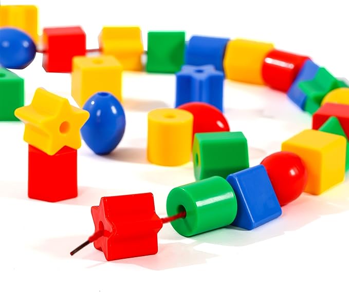 Toddler Toys - Big Lacing Beads Set for Fine Motor Skills & Hand-Eye Coordination - 36 Beads & 6 Strings - Color Sorting & Counting Educational Learning Toy Montessori Toys