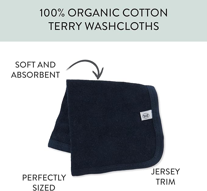 HonestBaby Unisex Baby Organic Cotton Washcloth Multi-Pack Winter Accessory Set, 5-Pack Rainbow Blue, One Size