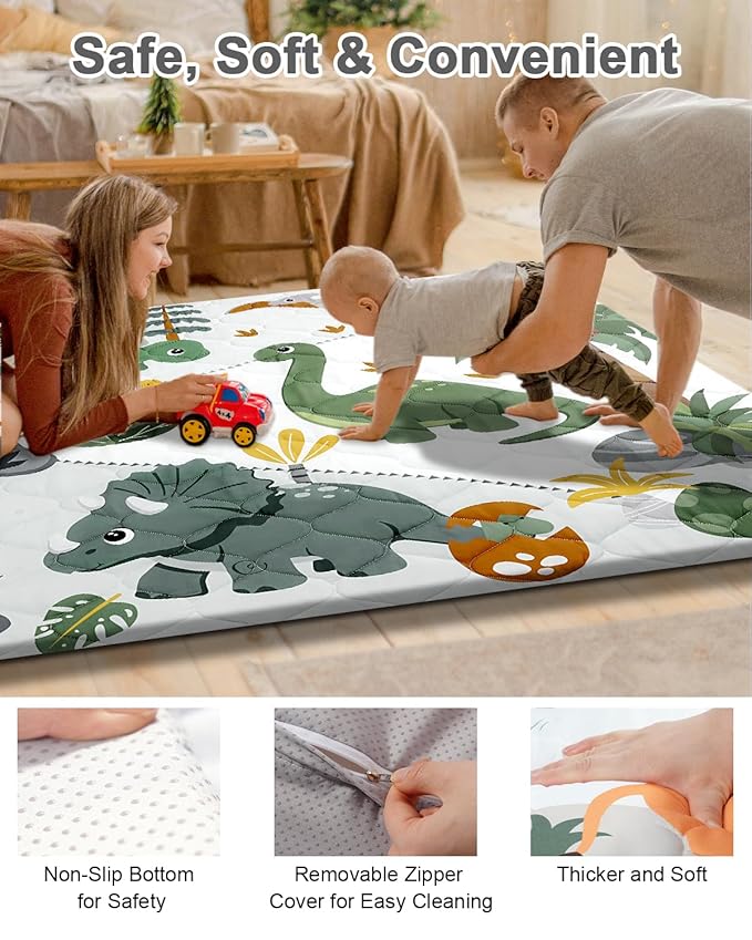 Premium Foam Baby Play Mat 59x59 – Removable & Machine Washable Cover, Extra Thick Padding Playpen Mat, Non-Slip Crawling Mat, Easy to Clean for Infants, Toddlers & Babies