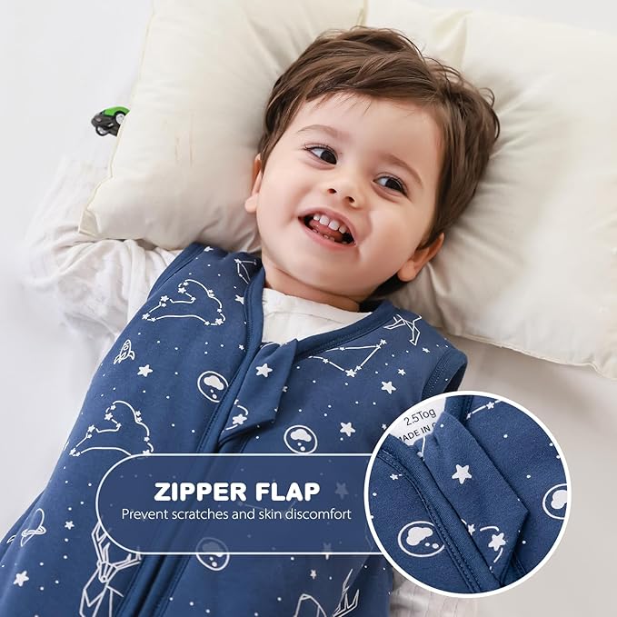 Mosebears Sleep Sack Baby Winter Wearable Blanket with 2-Way Zipper,2.5 TOG Cotton Sleep Sack Unisex(Navy Blue,18-24 Months)