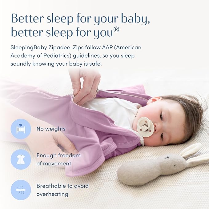 SleepingBaby Zipadee-Zip Transition Swaddle - Cozy Baby Swaddle Blanket with Zipper Convenience - Roomy Wearable Blanket for Easy Diaper Changes - Classic Lavender, Small (4-8 Month)