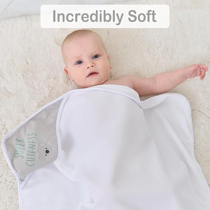 Viviland Baby Towels and Baby Wash Cloths Set Hooded Baby Towels Baby Wipes Absorbent Bath Face Towels Burp Cloths or Face Towels for Girl Boy 6-Pack Size 28 x 28 Inch(Grey Koala)