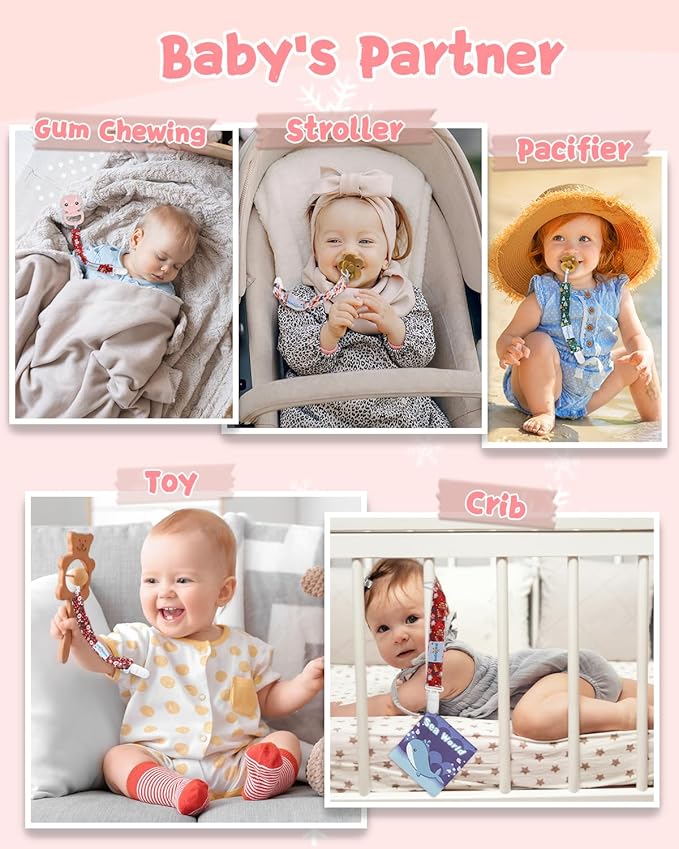 Babygoal Christmas Pacifier Clips 8 Pack, Pacifier Holder Clips for Baby Boys and Girls Fits for Most Pacifier, Binkie Styles & Baby Teethers & Toys and Gift 8PS38-B