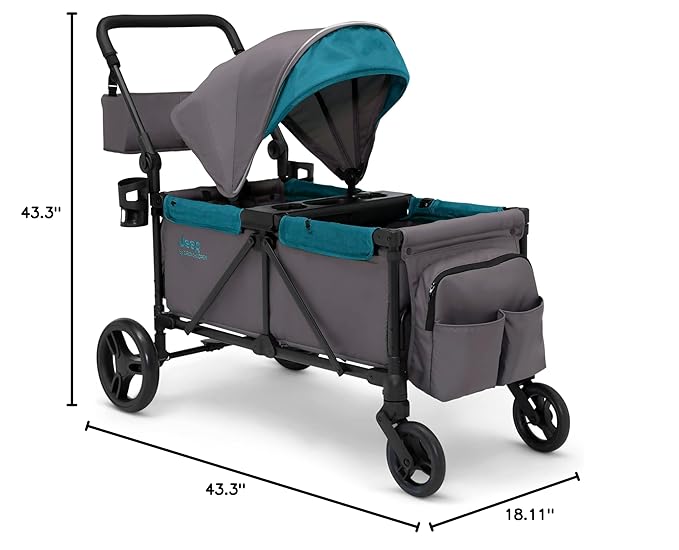 Jeep Sport All-Terrain Stroller Wagon by Delta Children - Includes Canopy, Parent Organizer, Adjustable Handlebar, Snack Tray & Cup Holders, Grey/Blue Moon