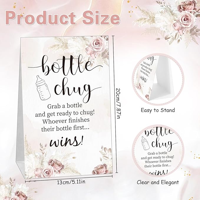 TrelaCo Bottle Chug Baby Shower Game 20 Pcs Baby Bottles Shower Favor with 1 Boho Theme Sign for Gender Reveal Party Supplies Gifts(Brown)