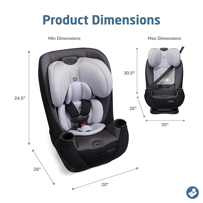 Maxi-COSI Pria All-in-One Convertible Car Seat, Infant to Toddler Car Seat, Easy-Install Harness, Machine-Washable Cover, 5-100 lbs, Blackened Pearl