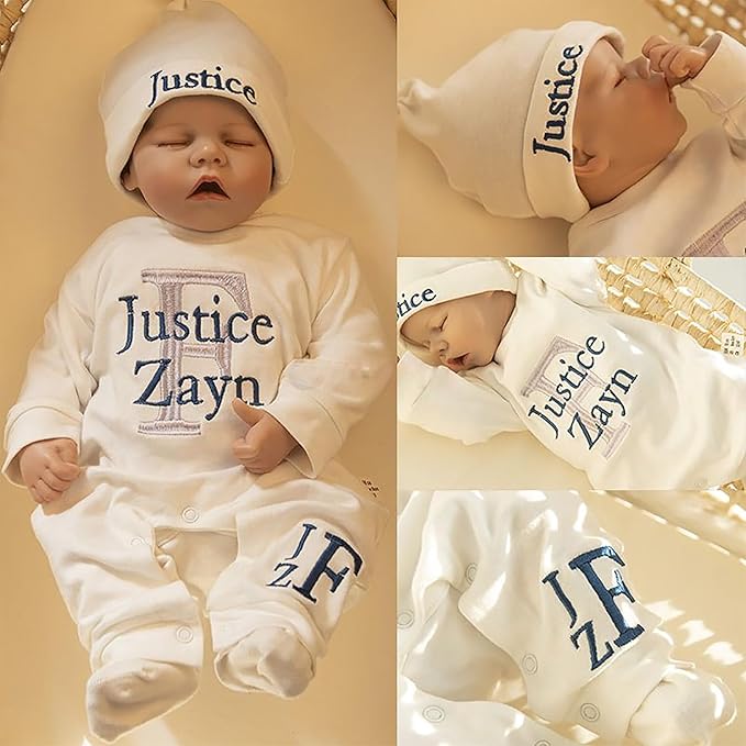 Personalized Baby Romper Hospital Newborn Coming Home Outfit Custom Embroidery Name Infant Sleepwear Gift for Baby Shower
