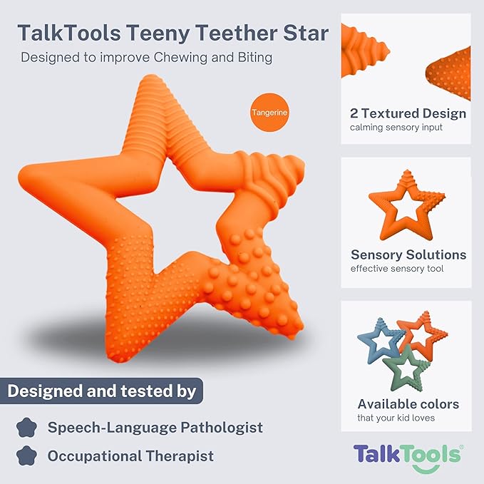 TalkTools Sensory Teeny Teether Star - Alternative to Thumb Sucking and Pacifiers, Enhances Oral Motor Awareness, Perfect for Children with Sensory Needs, Oral Development Aids (Tangerine)