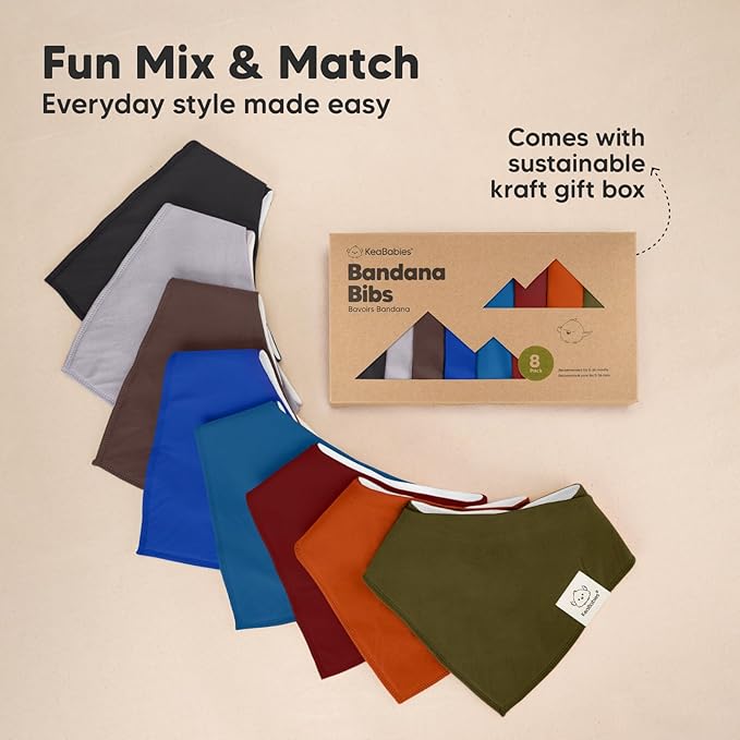 8-Pack Organic Baby Bandana Bibs for Boys, Girls - Super Absorbent Triangle Baby Bibs for Drooling and Teething Infant, 100% Cotton Extra Soft for Newborn, Infant 0-36 Months (Coastline)