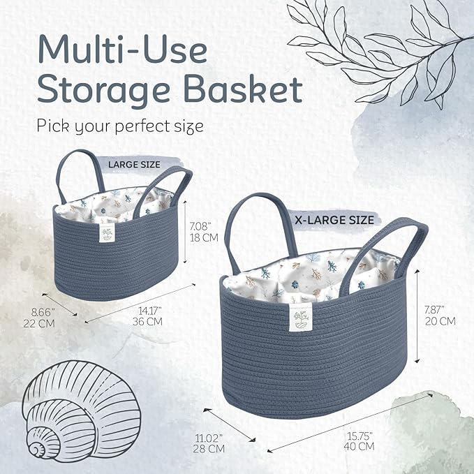 KiddyCare Diaper Caddy Organizer Basket for Nursery Storage Organizer Cart Baby Basket for Diaper Holder, Baby Basket Gift for Boy/Girl Basket with Dividers Stone Large