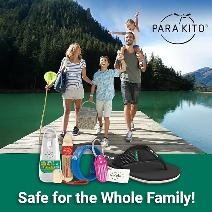 PARA'KITO Mosquito Repellent Bracelets + Refill Pellets Bundle, Mosquito Bracelets, Peppermint Oil, DEET Free Mosquito Repeller, Hiking Accessories, 2 Wristbands & 2 Refills (Black + Stars)