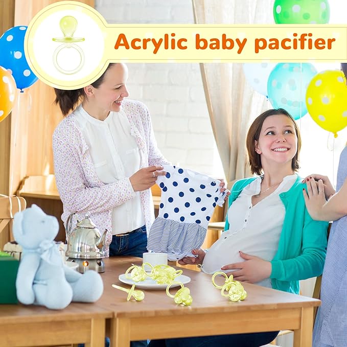 Jetec 48 Pieces 2.5 Inch Acrylic Baby Pacifiers Gender Reveal Party Decorations for DIY Baby Shower Birthday Party Favors(Yellow)