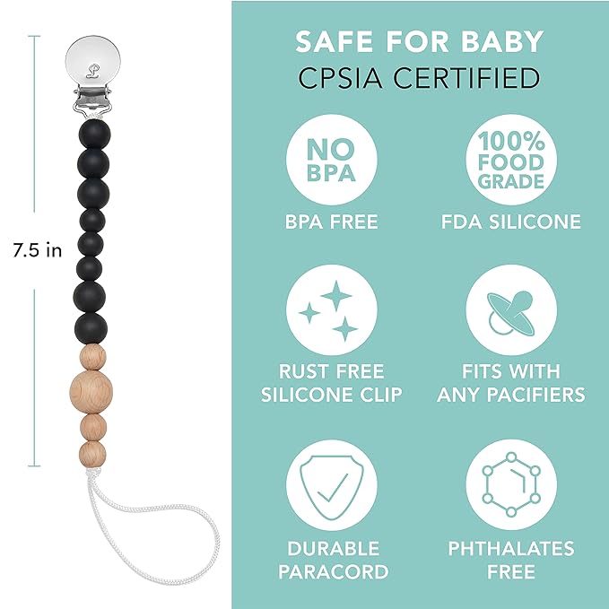 Loulou Lollipop Silicone Soother Pacifier Clip Binky Holder for Newborn and Baby - Color Block - Black