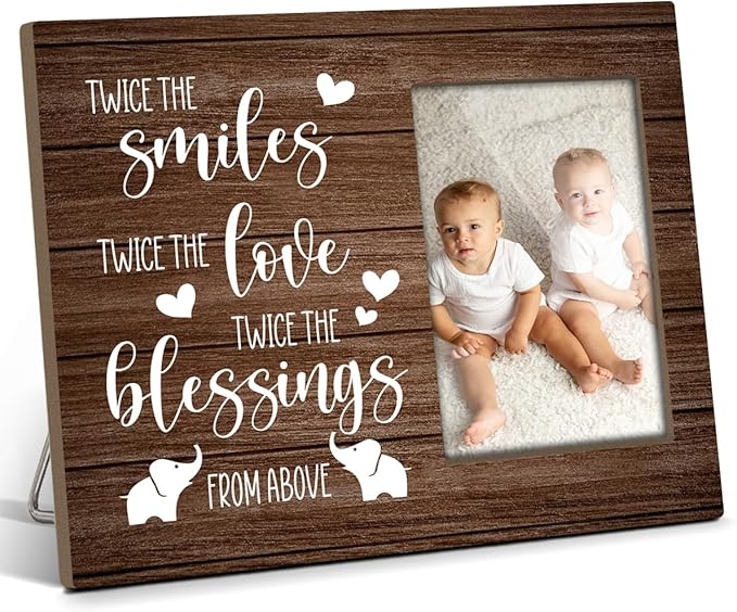 Twins Baby Picture Frame, Twice The Smiles Twice The Love, Photo Frame for New Baby, New Baby Gift Twin Baby Gifts for New Mom Dad, 4x6 Wooden Photo Frame For Wall Tabletop Display /022