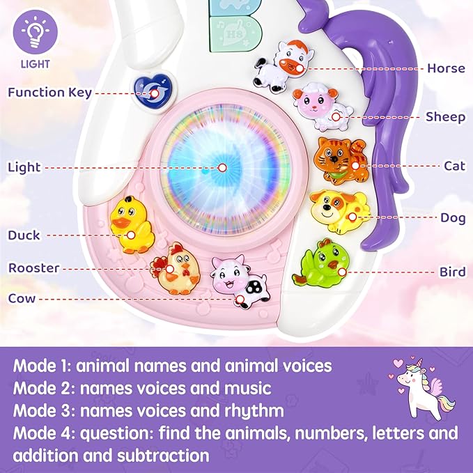 Marstone Toys for 1 Year Old Girl Birthday Gifts: Baby Musical Unicorn Toys 12-18 Months, Educational Cartoon Guitar for Toddlers 1-2, Infant Interactive Learning Present for 1st First Christmas, Xmas