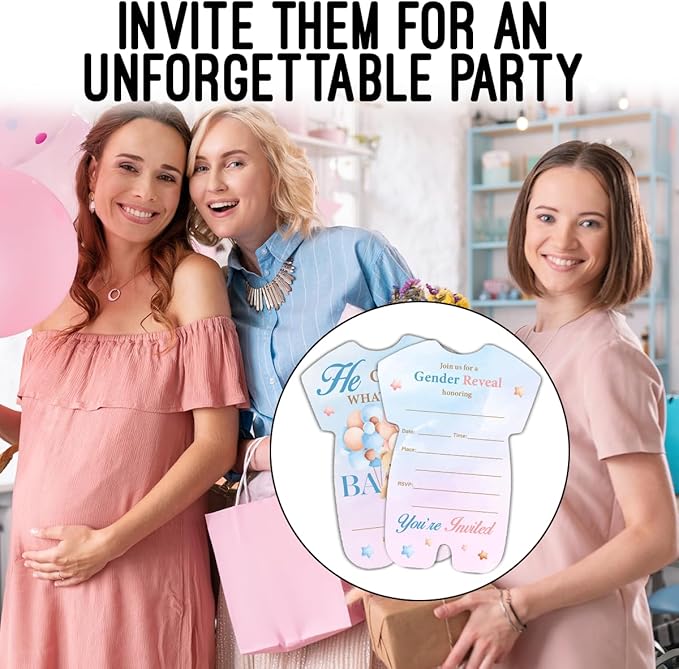 LyoGao Bear Gender Reveal Invitations - Balloon Bear He or She Baby Shower Party Fill in Invites Cards With Envelopes (20 Pack)