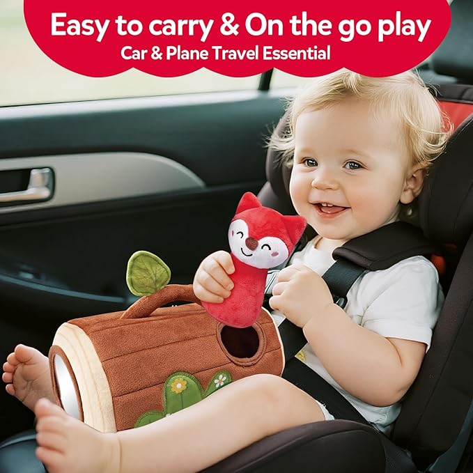 Baby Toys 6-12 Months - Soft Stumps with Jungle Animals Friends,Rattle,Crinkle Paper,Squeaker,Mirror - Sensory Montessori Toys for 6 Month Old Babies,1-3 Year Old Boy Girl Gifts