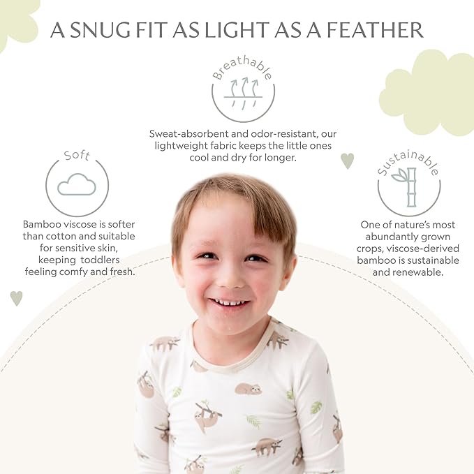 Toddler Pajamas – 95% Bamboo Viscose, 5% Spandex – Soft, Breathable Long-Sleeve Pajama Set for Kids, Sleepwear, Imported