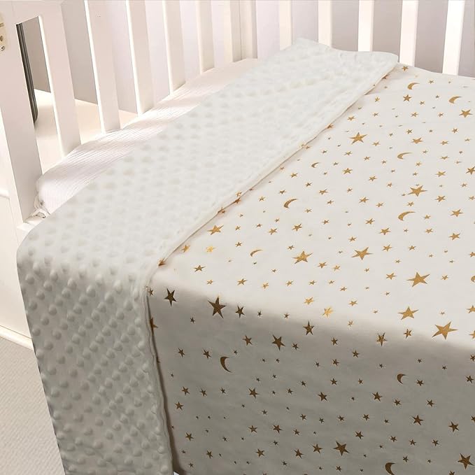 Baby Blanket for Boys Girls Soft Minky with Double Layer Dotted Backing, Star and Moon Printed 30 x 40 Inch Receiving Blanket (Beige)