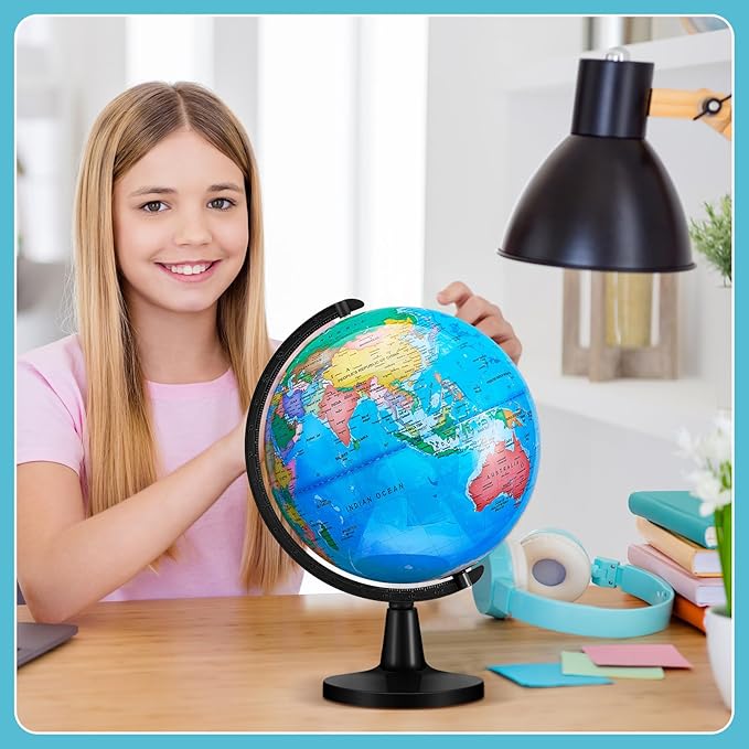 Amylove 13'' Illuminated World Globe for Adults 720°/360° Rotation Rewritable Light Up Globe with Stand World Map for Interactive Learning Light with Base Lamp LED Decor(Plastic,Classic)