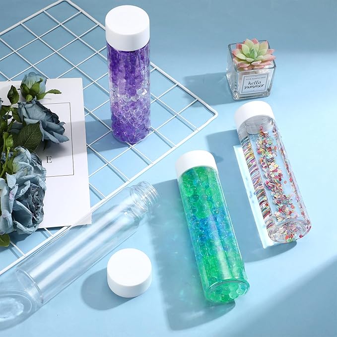 Hoolerry 16 Pcs Empty Plastic Sensory Bottles with Lids Round Clear Plastic Water Bottles Reusable Sensory Bottles for Sensory Crafts Classroom Handmade Party(White,10 oz)