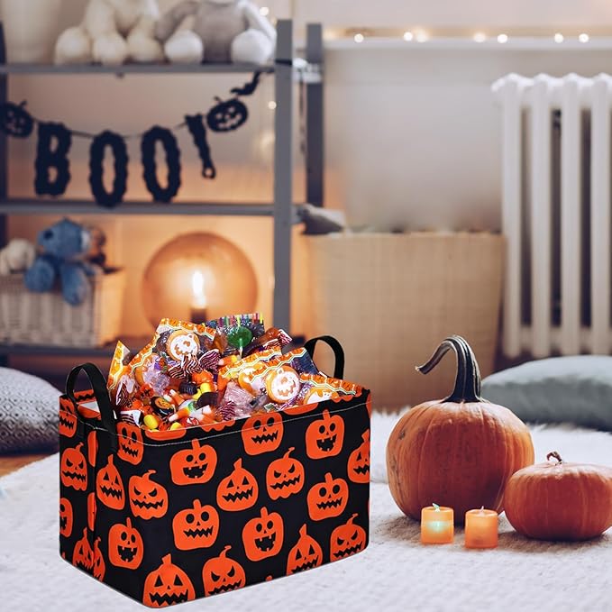 Pumpkin Halloween Party Basket, Collapsible Gift Storage Container for Kids' Toys and Clothes, Cute Organizer Box