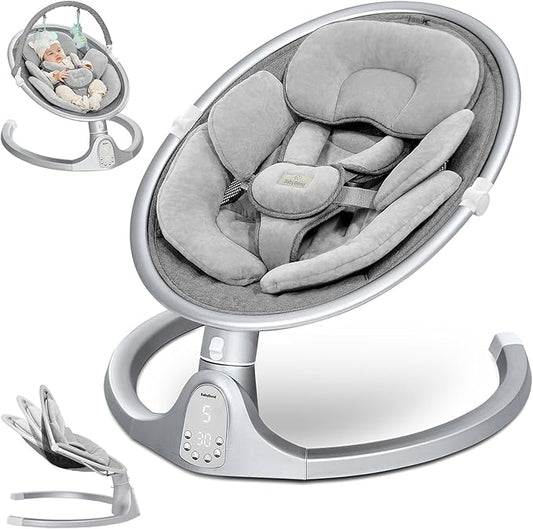 BabyBond Baby Swings for Infants, Bluetooth Infant Swing with 3 Seat Positions, 5 Natural Sway Motion and 5-Point Harness, Portable Baby Swing for Indoor and Outdoor, Silver