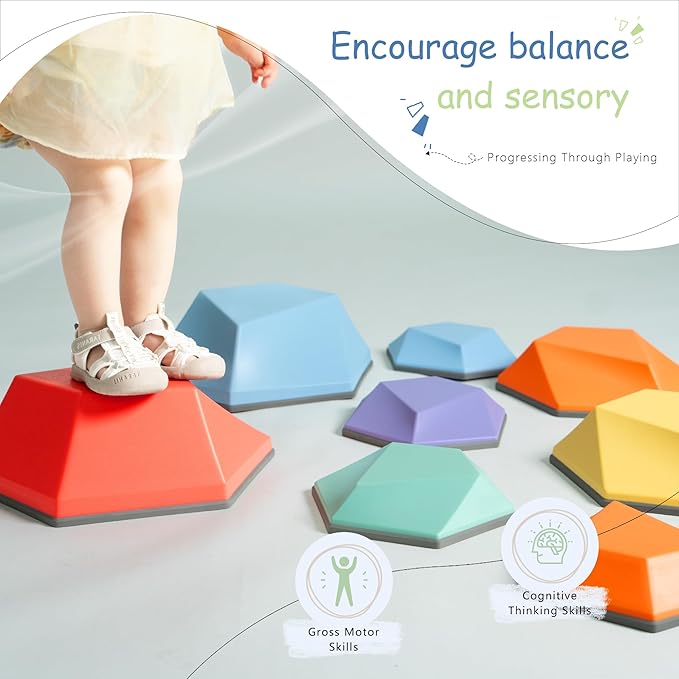 makarci Stepping Stones for Kids 12pcs Obstacle Courses Play Indoor Outdoor, Full Rubber Rim Plastic Hilltop for Kids Balance and Integration Improvement Age 3 4 5 6 7 8 + (Forest)