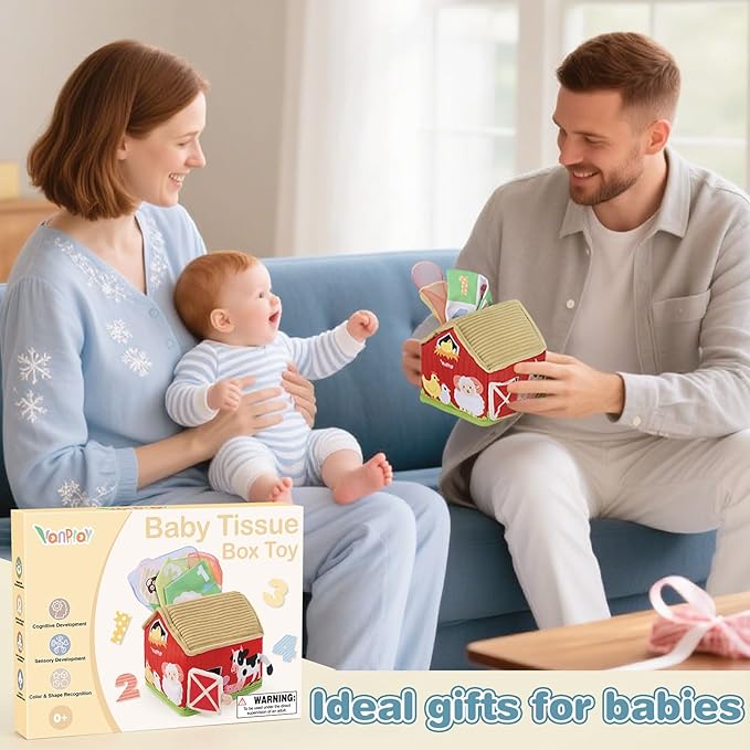 DINORUN Baby Toys 6 to 12 Months - Montessori Tissue Box Toys for Babies 6-12 Months - Infant Newborn Toddlers Sensory Magic Baby Tissue Box Educational High Contrast Toy Development STEM Toy Gift