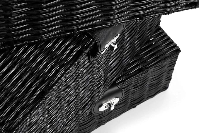 Set of 3 Woven Storage Basket Box Wicker Hamper Stackable Bin with Lid & Lock, Built-in Carry Handles, Organizer for Nursery, Baby Closet, Diaper, Toys, Home, Office, Laundry, DVD (Black)