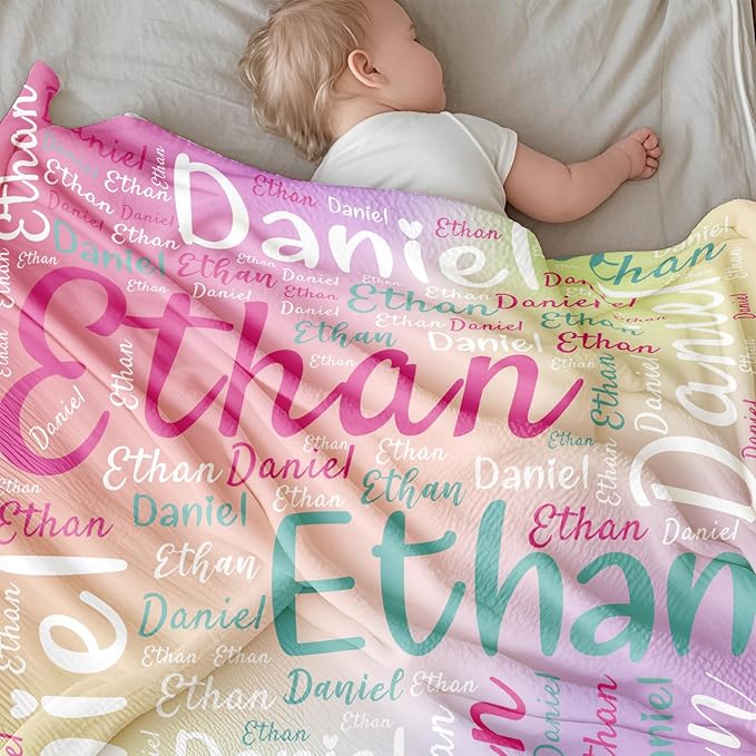 Ships Next Day, Custom Name Blanket for Kids Teen Girls Boys Adults - Printed in USA, Personalized Baby Blanket, Soft & Cozy Blankets Customized Easter Christmas Birthday Gifts for Toddlers Women Men