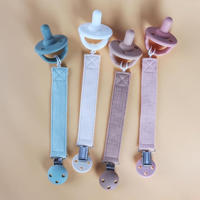 Pacifier Clip Holder for Baby Boy and Girl, Soft Pure Cotton Fabric Paci Binky Clips Fits for Most Pacifier Teethers & Small Toys in Place (Moody Blue+Milk White)