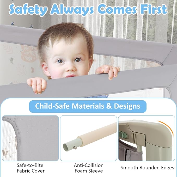 BABY JOY Bed Rail for Toddlers, 59" Vertical Lifting Extra Long Infants Safety Bed Side Rails with Double Lock, Foldable Baby Bed Rail Guard for Twin Double Full Size Queen King Bed Mattress (Gray)