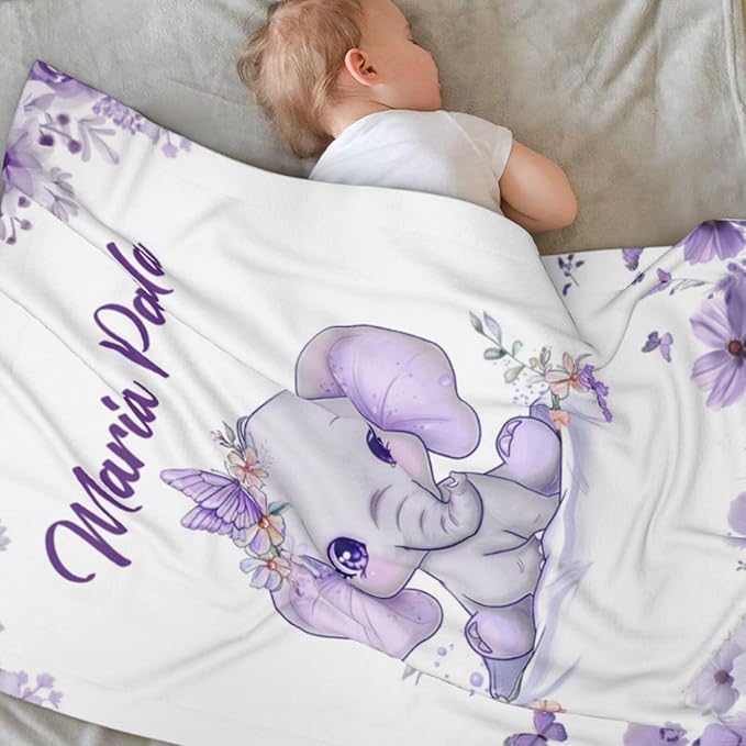Personalized Baby Blanket with Name, Custom Baby Blanket for Kids Soft Flanne Blankets in Easter Personalized Baby Gifts for Infant Newborn Shower (Purple)