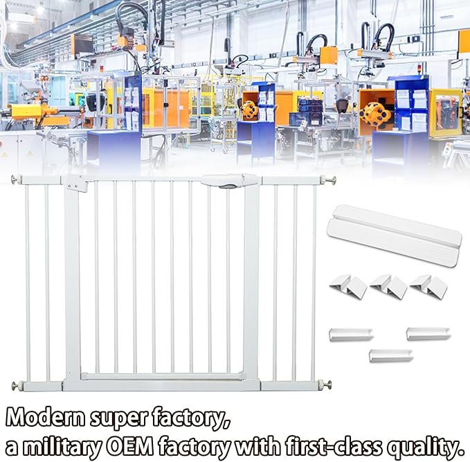 Metal Baby Gate Dog Gate 85.6''-105.2'' Auto Close Extra Wide Pet Gate for Stairs Doorways Pressure Mounted Walk Thru Child Gate with Door NO Need Tools NO Drilling with Wall Cups