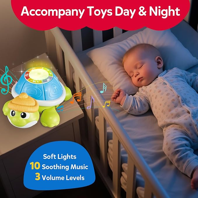 Baby Toys 6-12 Months,Miusical Turtle Toy Set with Mama and Baby Tummy Time Toys,Crawling Moving Infant Toys with Light & Sound,Christmas Birthday Gifts for Boy Girl 7 8 9 10 11 Month 0-1 Year Old