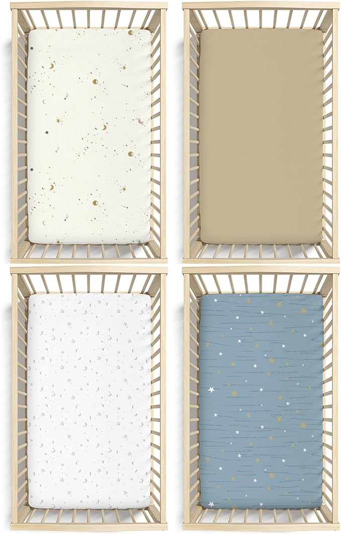 Little Grape Land Toddler Sheets 4 Pack – Baby Crib Sheets Fitted for Boys Girls, Standard Size 28x52‘’ Crib Mattress, Super Soft Breathable Washable Microfiber Starry Galaxy