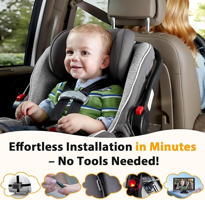 Baby Car Camera for 2 Kids - 7-Inch Split-Screen Monitor, Dual HD 1080P Cameras, Night Vision, 360° Rotatable, Easy Install Backseat Camera for Safety & Convenience - Perfect for Twins or Siblings