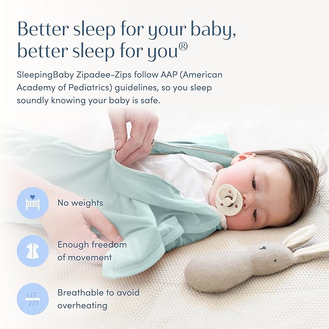 SleepingBaby Zipadee-Zip Transition Swaddle - Cozy Baby Swaddle Blanket with Zipper Convenience - Roomy Wearable Blanket for Easy Diaper Changes - Classic Mint, Medium (6-12 Month)