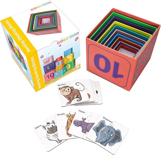 Nesting and Stacking Blocks Stacking Toys for Toddlers Plus Animal Puzzle Toys Set Number Blocks Counting Learning & Educational Toys Education Supplies Montessori Toys