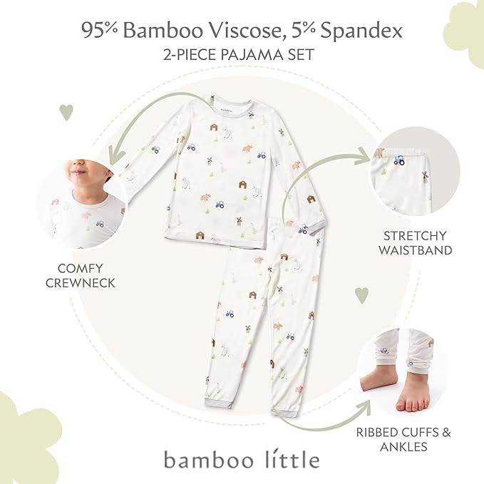 Toddler Pajamas – 95% Bamboo Viscose, 5% Spandex – Soft, Breathable Long-Sleeve Pajama Set for Kids, Sleepwear, Imported